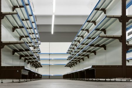Für ihre erste Einzelausstellung in der Galerie Crone hat das Künstlerkollektiv FORT dieses Bild in einer raumgreifenden Installation festgehalten. Die gesamte Einrichtung einer insolventen Schlecker-Filiale aus Berlin Prenzlauer Berg wurde abgebaut und im Obergeschoss der Galerie in modifizierter Form neu zusammengesetzt. Die Außenwände des Schlecker-Inventars fügen sich zu einem monumentalen Kubus, der mit einer Fläche von etwa zwölf mal sechs Metern einen eigenen Raum im Galerieraum bildet.
