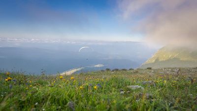 Beim Paragleiten in Schenna/Südtirol haben Flug-Novizen die Wahl zwischen fünf verschiedenen Flugrouten hoch über Meran