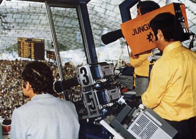 Die Zielkamera im Münchner Stadion bei den Wettbewerben 1972