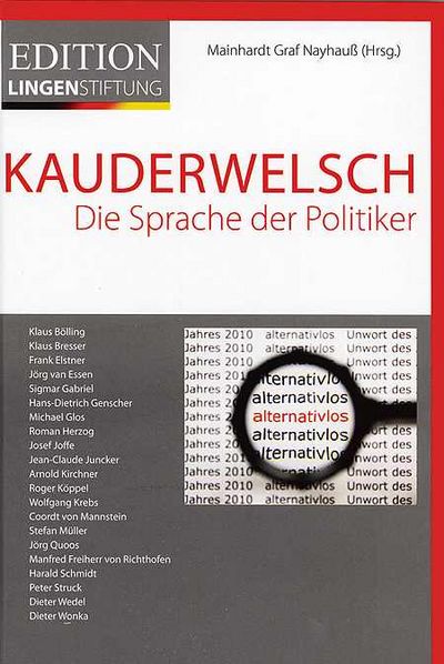 Hans-Dietrich Genscher hatte als Laudator den Anstoß zu der Übergabe gegeben. Bei der Buchpremiere von "Kauderwelsch" am 12. September im Haus der Bundespressekonferenz hatte er erklärt: "Ein Buch, das jedes Mitglied des Bundestages lesen sollte"