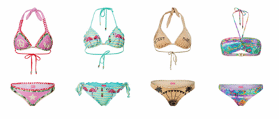 Eniqua Beachclubwear - Triangle Peace Lover, Preis: 201,00 € // Triangle Party Starter Preis: 196,00 € Triangle Desert Bae Nude, Preis: 223,00 € // Bandeau Pineapple Lovers, Preis: 147,00 €
