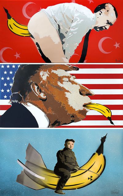 Das Bild von Thomas Baumgaeertel, mit dem Titel Türkischer Diktator, aus der Serie Despoten, das Erdogan mit einer riesigen Banane im Arsch zeigt wurde abgehaengt