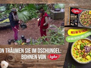 Iglo bewirbt im Dschungel seine neuen Bohnengerichte. Reis und Bohnen für die Teilnehmer